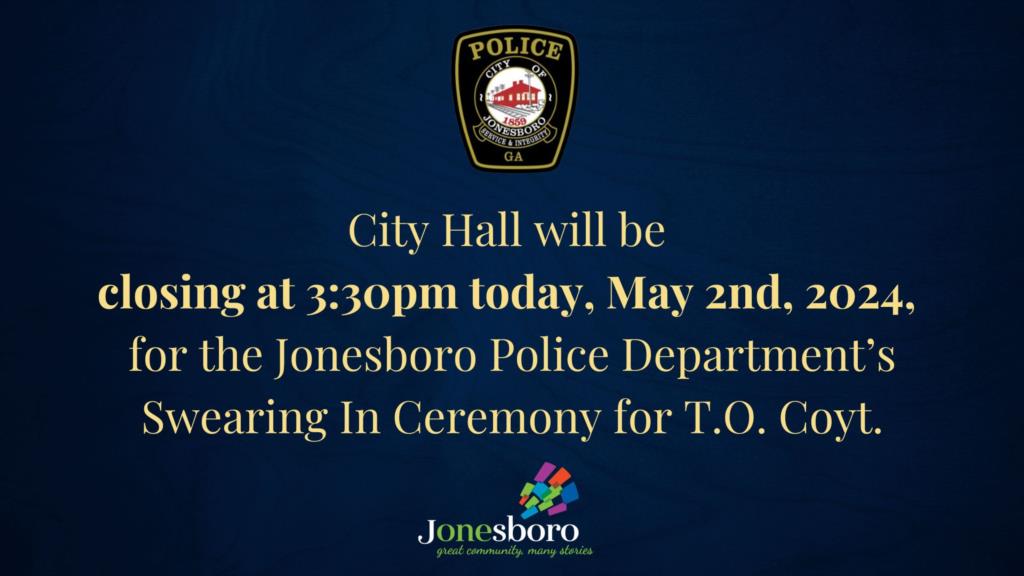 City Hall closing at 3:30pm on Thursday May 2nd.
